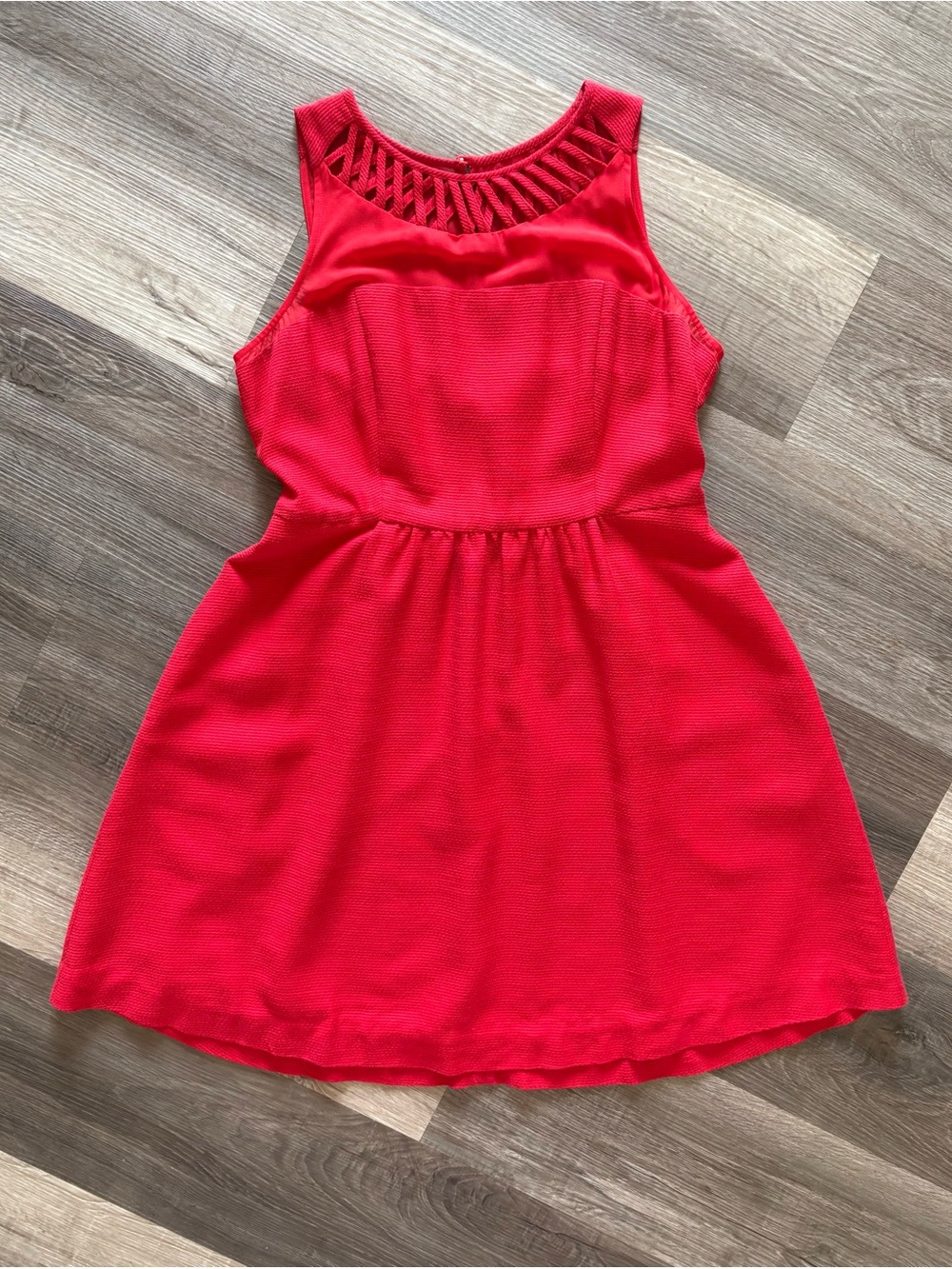 Maeve Anthropologie Red Lattice Neck Fit & Flare Dress 10P